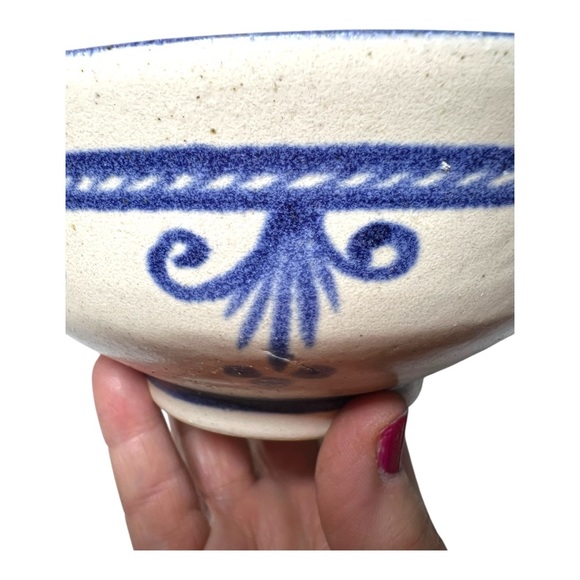 White Pottery Bowl Blue Designs/Ramen Noodle, Ice Cream, Snacks, or Decorative - Picture 3 of 12